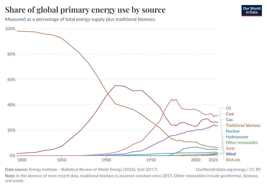 Share of global primary energy consumption by source