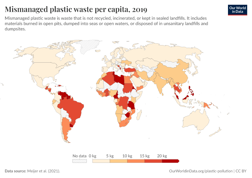 Mismanaged plastic waste per capita