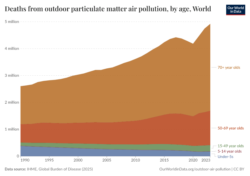 Deaths from outdoor particulate matter air pollution, by age